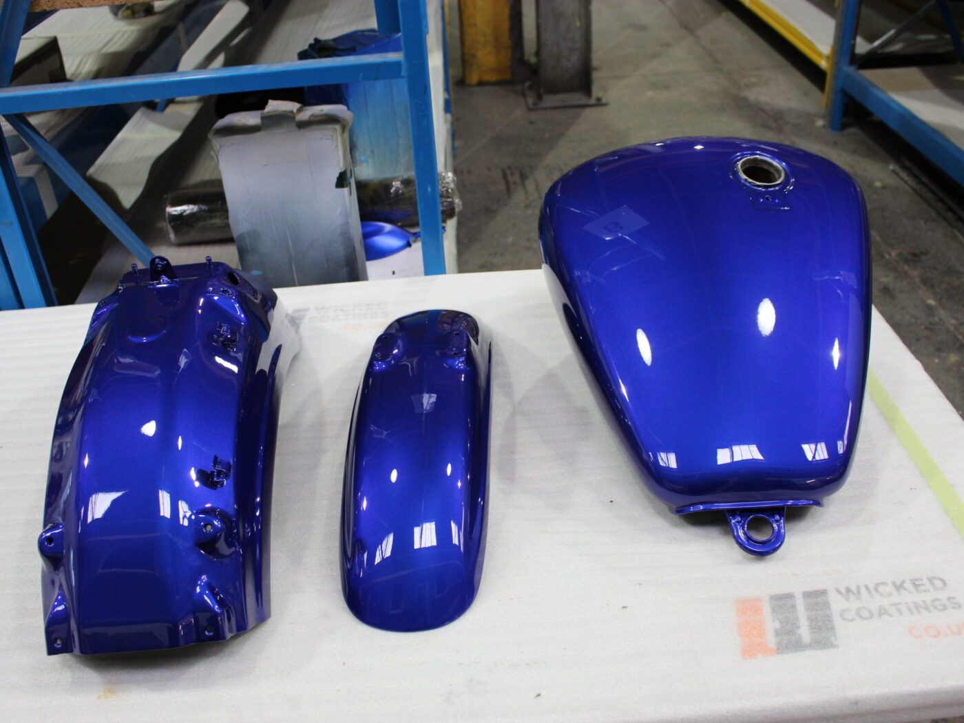 Motorbike parts painted at navy blue
