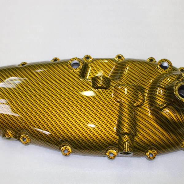 Motorbike parts coated in carbon fibre painted gold