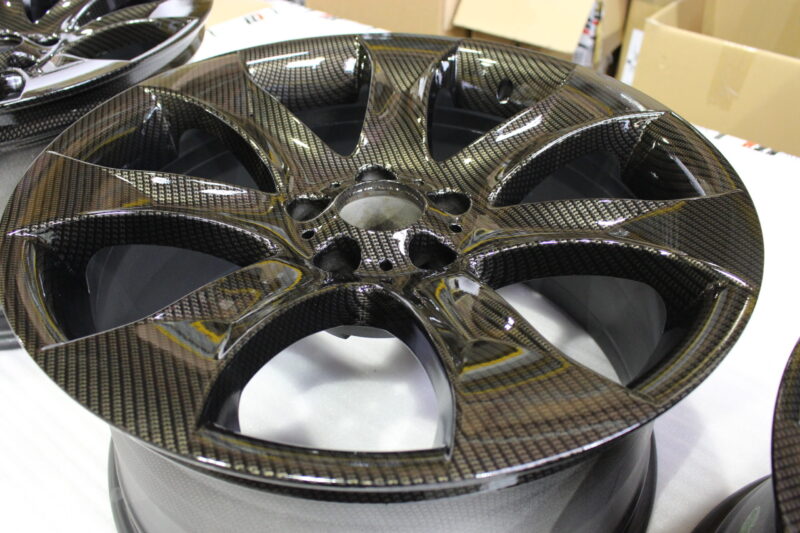 BMW alloy wheels coated in carbon fibre