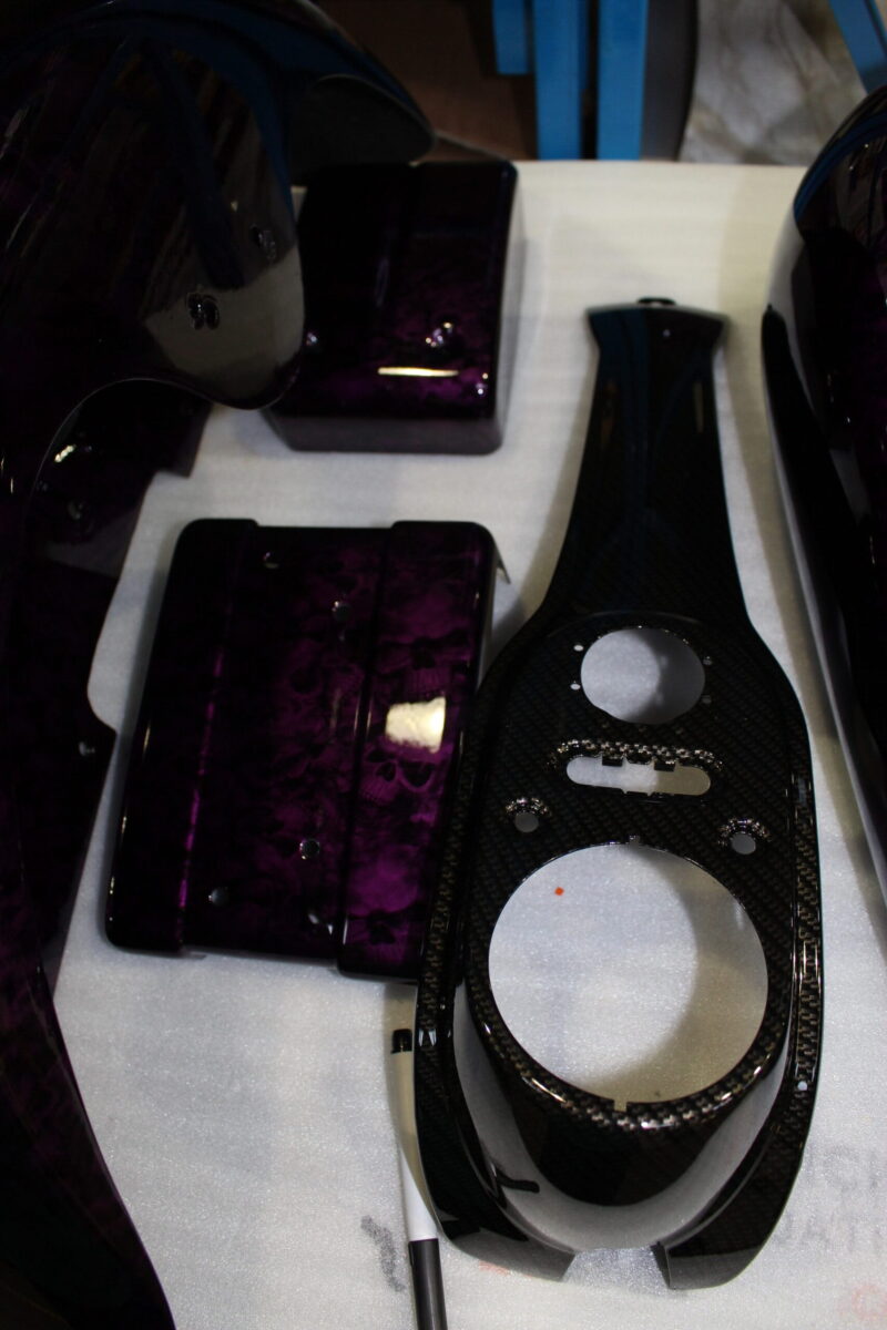 Motorbike Parts Coated In Skull Painted Dark Magenta