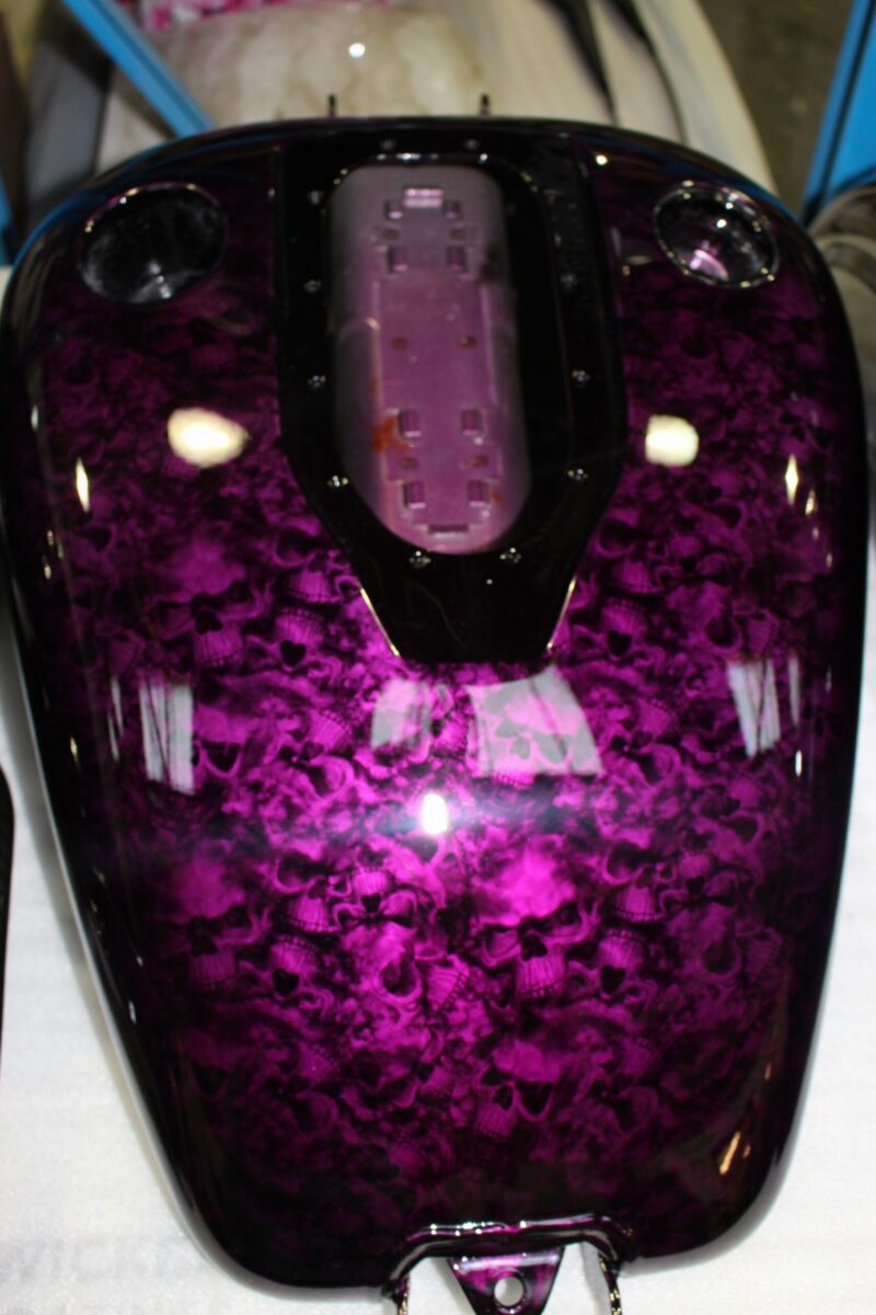 Motorbike Parts Coated In Skull Painted Dark Magenta