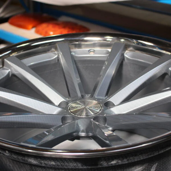 Car Alloy Wheels (Vossen) Coated In Carbon Fibre Painted Grey