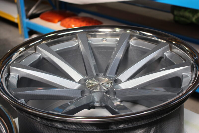Car Alloy Wheels (Vossen) Coated In Carbon Fibre Painted Grey