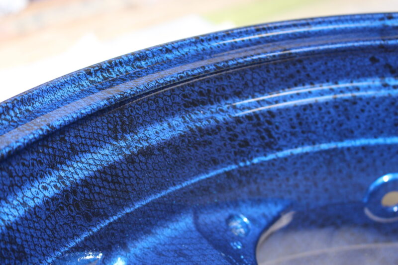 Motorbike Wheels Coated On Snake Skin Hydrographic Film And Painted Blue