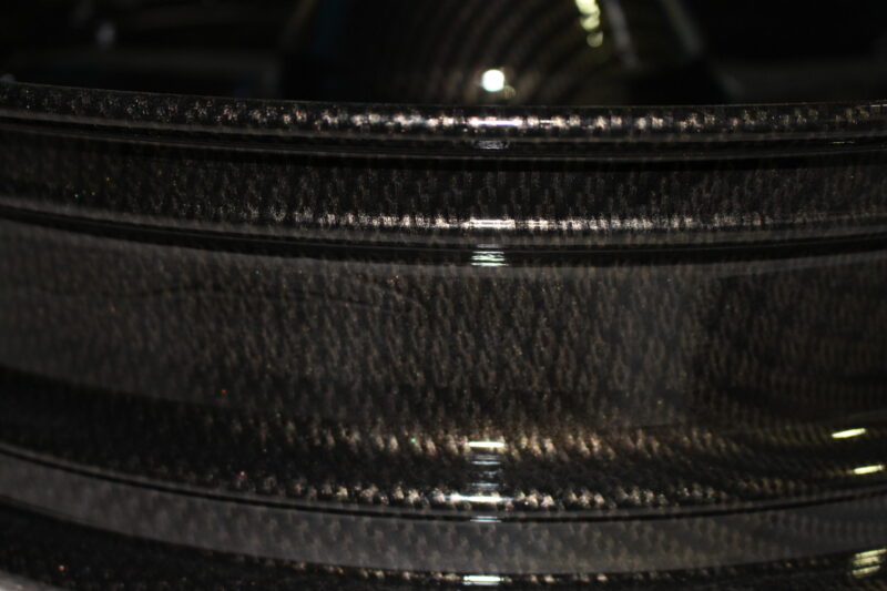 Motorbike wheels coated in carbon fibre