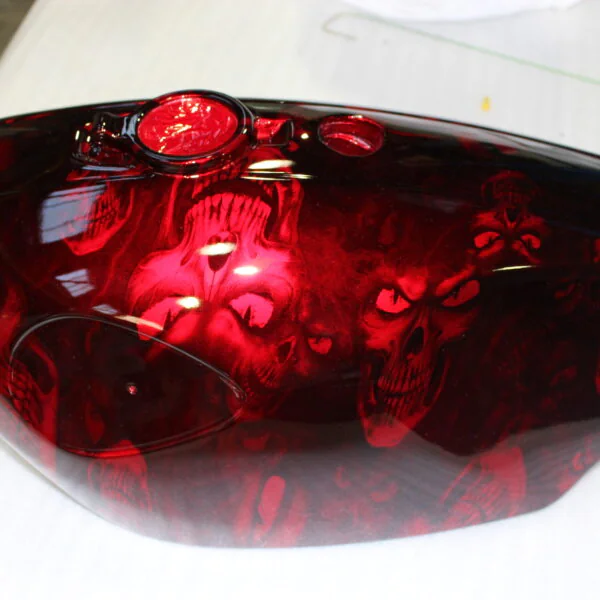 Motorbike Tank Coated In Skull Painted Red