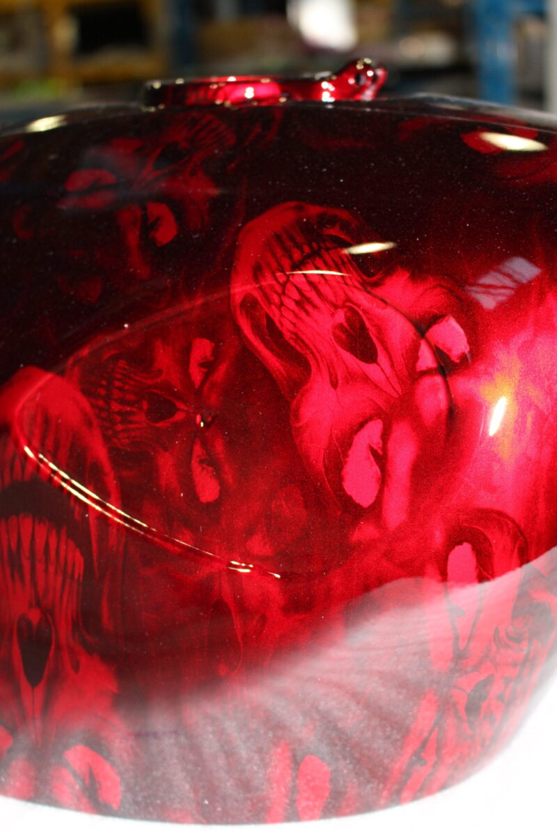 Motorbike Tank Coated In Skull Painted Red