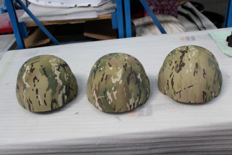 Military Helmet Coated In Camouflage Hydrographic Film