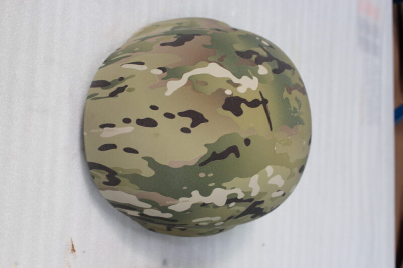 Military Helmet Coated In Camouflage Hydrographic Film