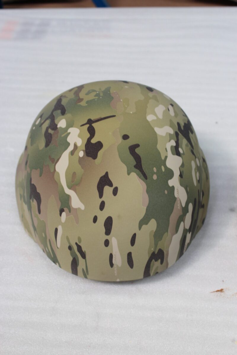 Military Helmet Coated In Camouflage Hydrographic Film