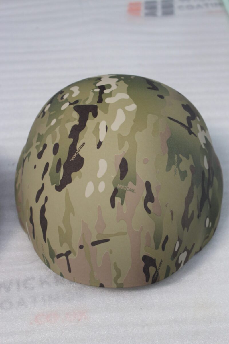 Military Helmet Coated In Camouflage Hydrographic Film