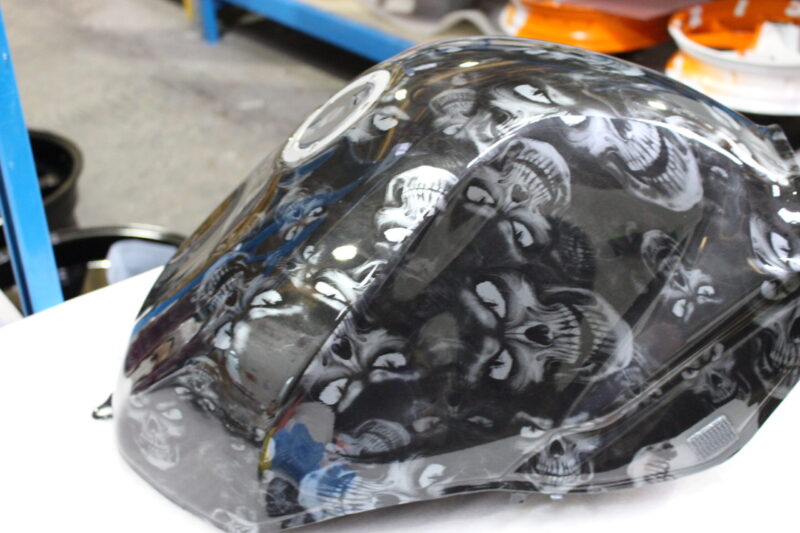 Motorbike Tank Coated In Skull Painted Black