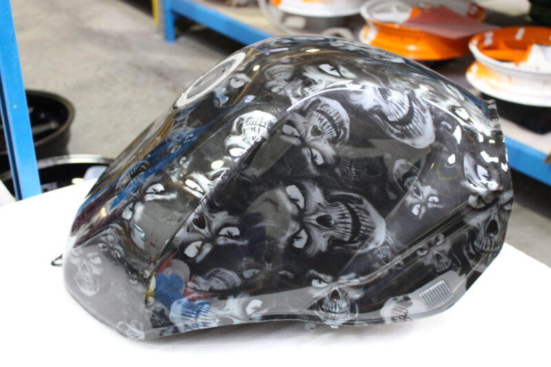 Motorbike Tank Coated In Skull Painted Black