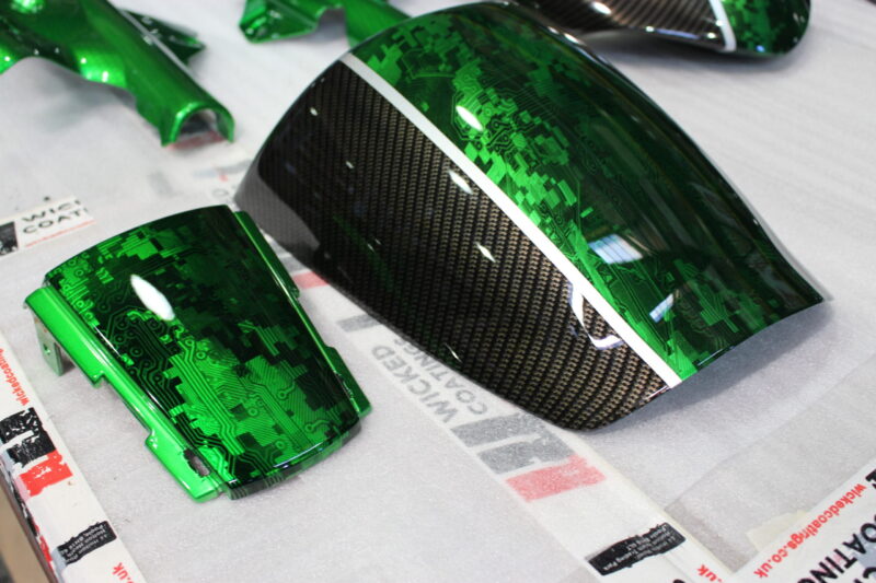 Triumph coated in carbon fibre painted green ( Pool Bike Show )
