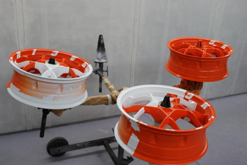 KTM Racing wheels painted white and orange