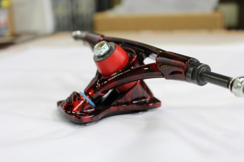 Parts of skateboard coated at Wicked Coatings