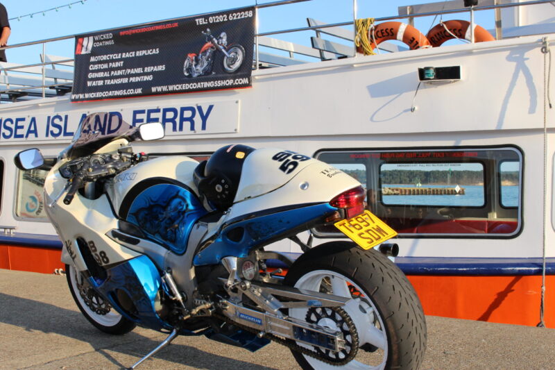 Suzuki coated in skulls painted blue