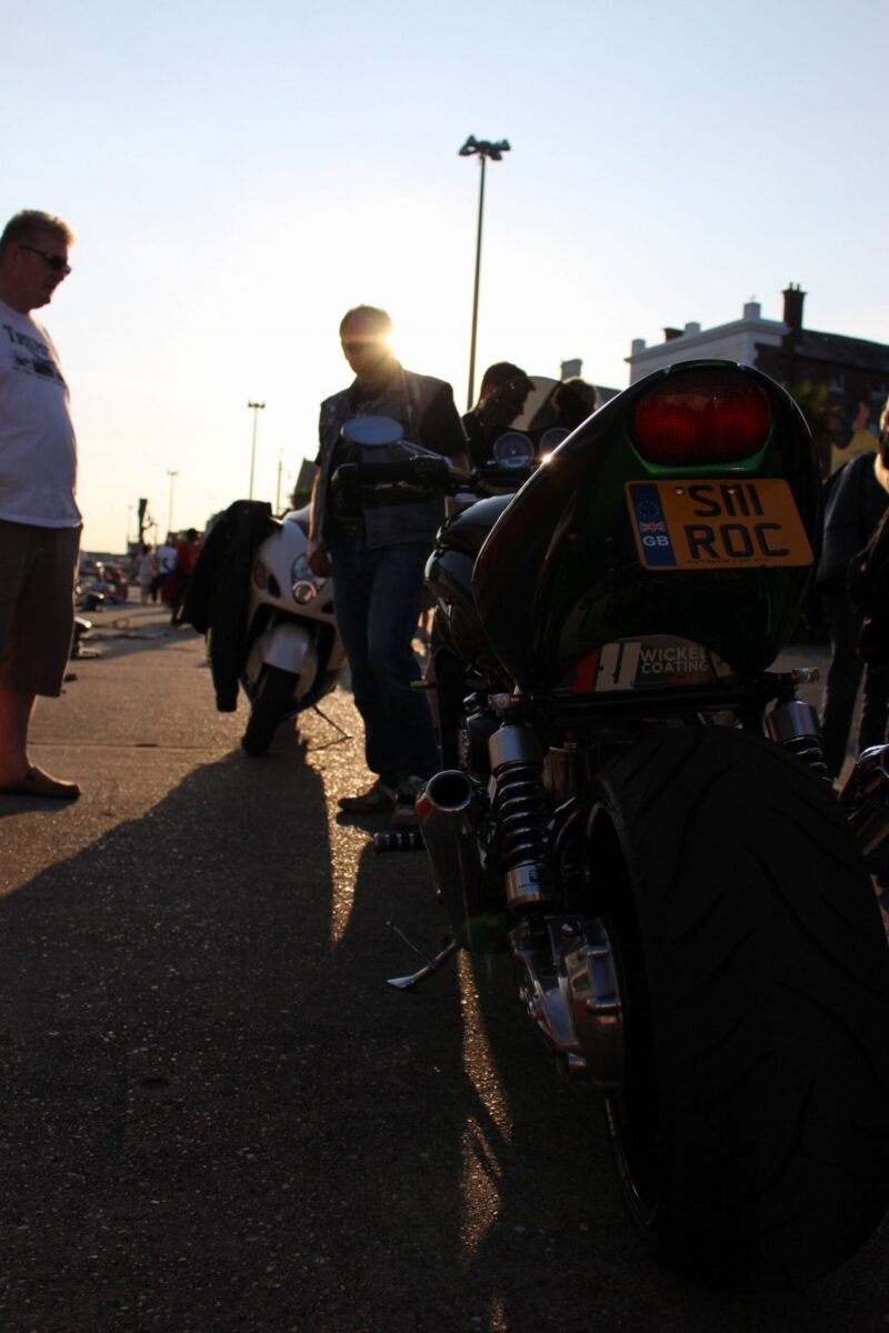 Triumph coated in carbon fibre painted green ( Pool Bike Show )