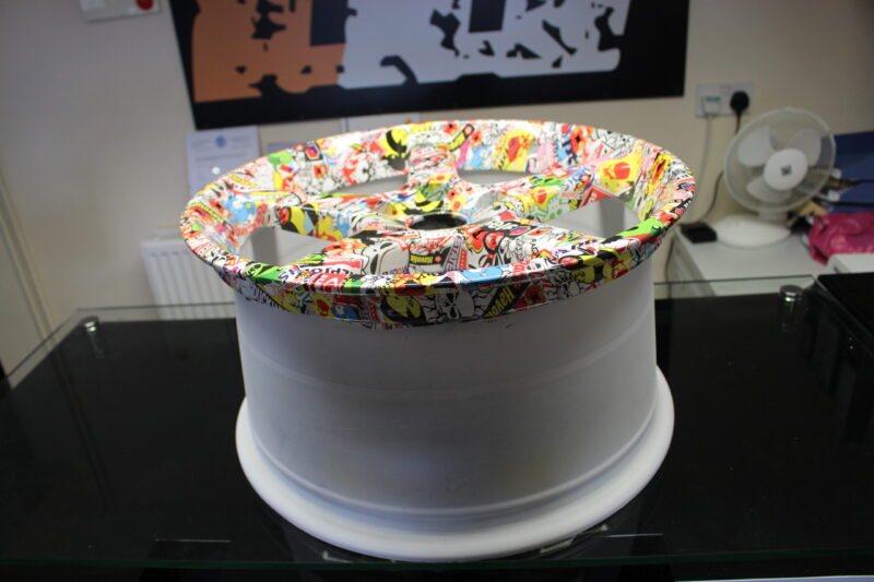 Car Alloy Wheels Coated In Sticker Bomb Hydrographic Film