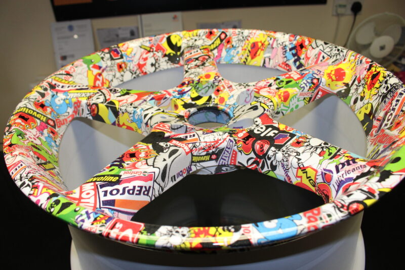 Car Alloy Wheels Coated In Sticker Bomb Hydrographic Film