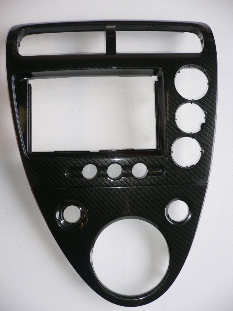 Car interior various elements coated in carbon fibre hydrographic film painted black