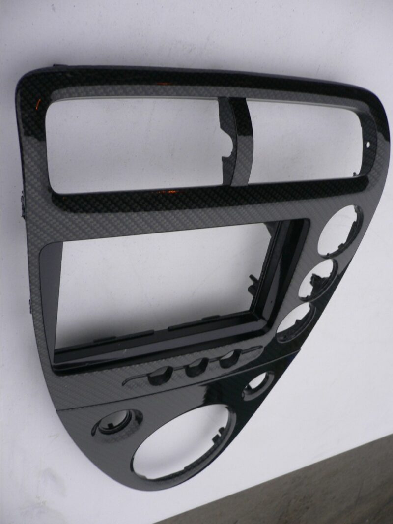 Car interior various elements coated in carbon fibre hydrographic film painted black