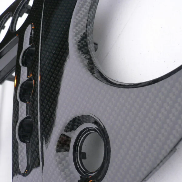 Car interior various elements coated in carbon fibre hydrographic film painted black