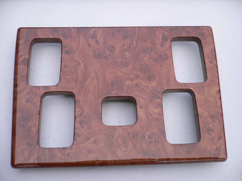 Various car interior elements coated in wood hydrographic film