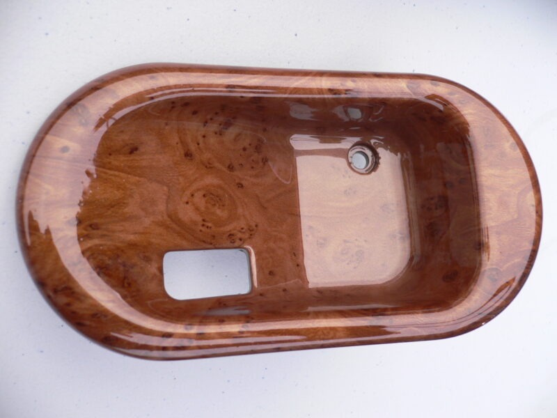 Various car interior elements coated in wood hydrographic film