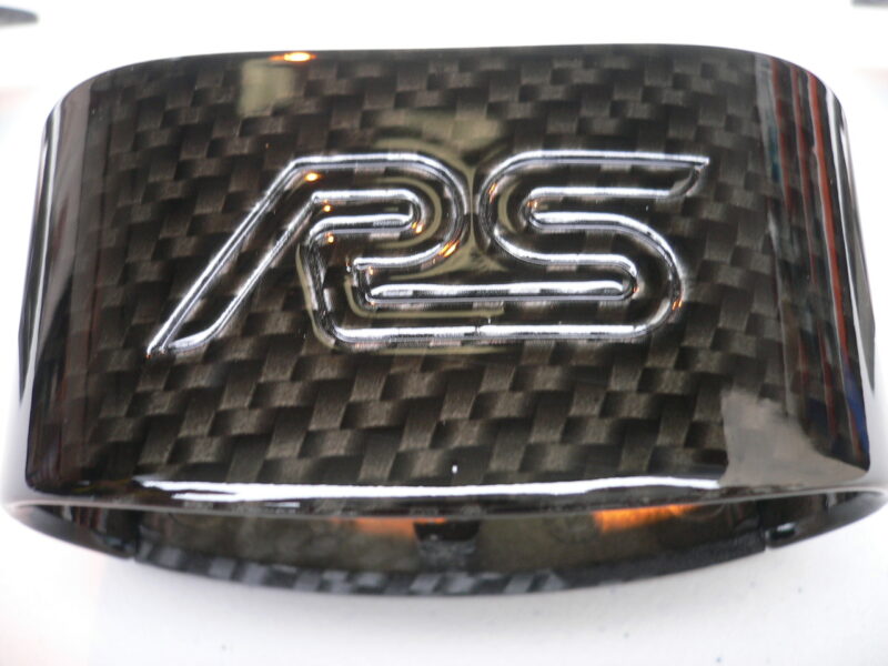 Ford Focus RS engine parts coated in carbon fibre hydrographic film painted black