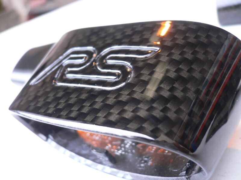 Ford Focus RS engine parts coated in carbon fibre hydrographic film painted black