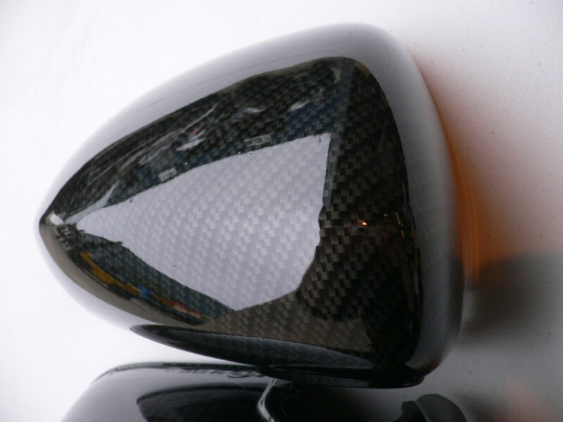 Car mirrors cover coated in carbon fibre hydrographic film painted black