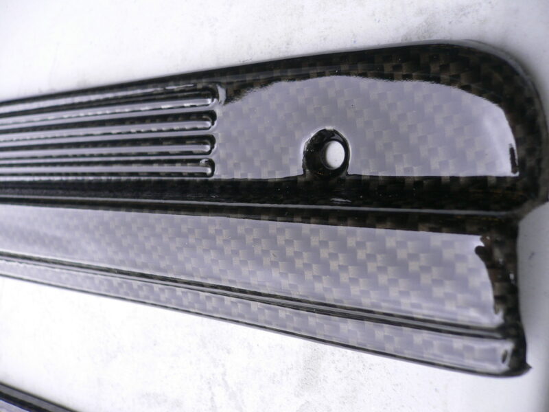 Car interior various elements coated in carbon fibre hydrographic film painted black