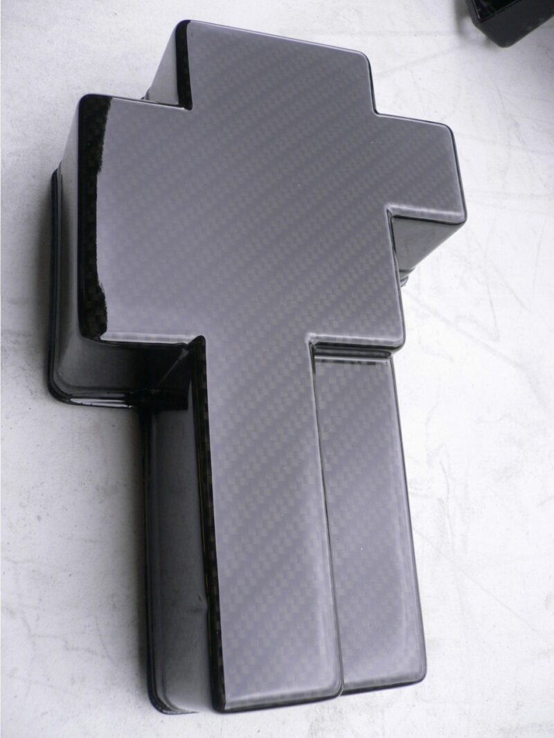 Car interior various elements coated in carbon fibre hydrographic film painted black