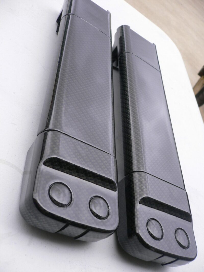 Car interior various elements coated in carbon fibre hydrographic film painted black