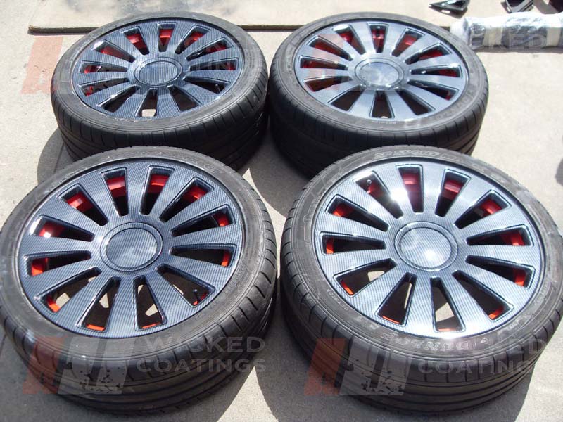 Audi S-Line alloy wheels coated in carbon fibre hydrographic film painted black