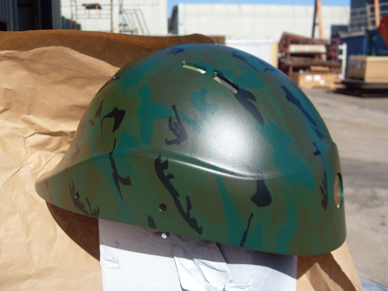 Protective Helmet Coated In Camouflage Hydrographic Film