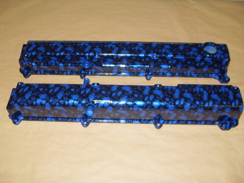 Car Engine Elements Coated In Skull Hydrographic Film Painted Blue
