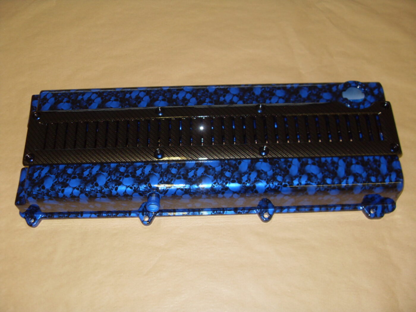 Car Engine Elements Coated In Skull Hydrographic Film Painted Blue