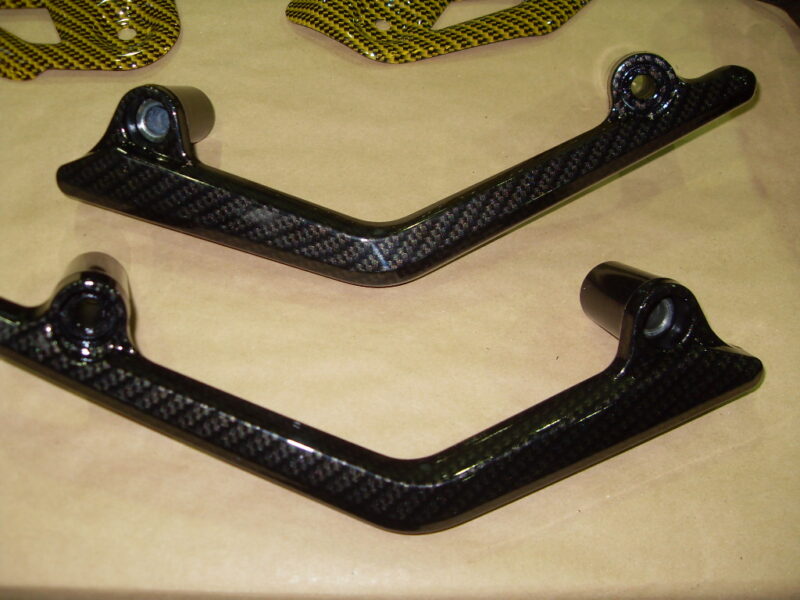 Motorbike various parts coated in carbon fibre hydrographic film painted black and yellow
