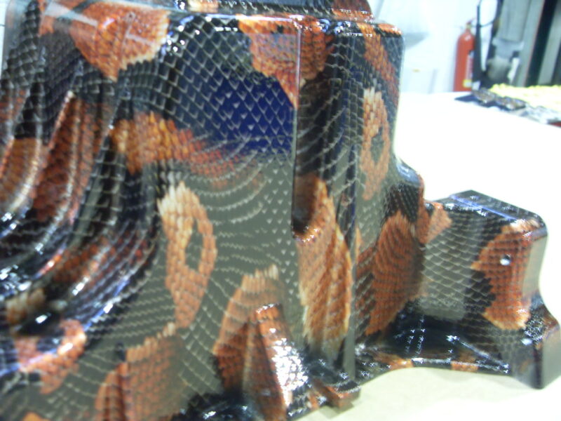 Car Engine Part Coated In Snake Hydrographic Film