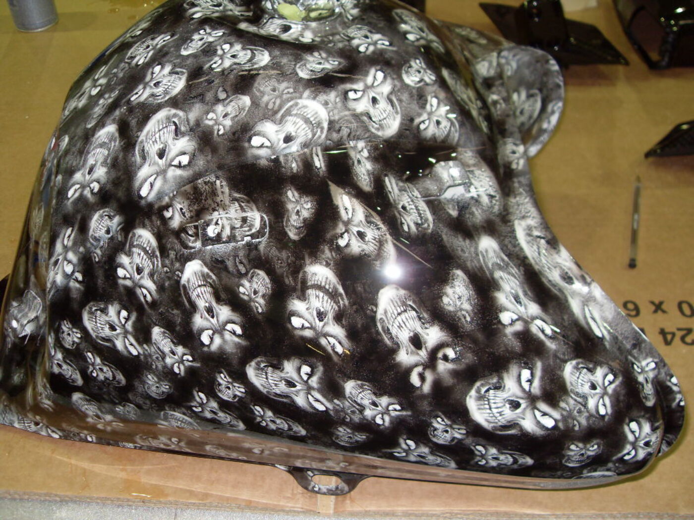 Motorbike Tank Coated In Skull Painted Black