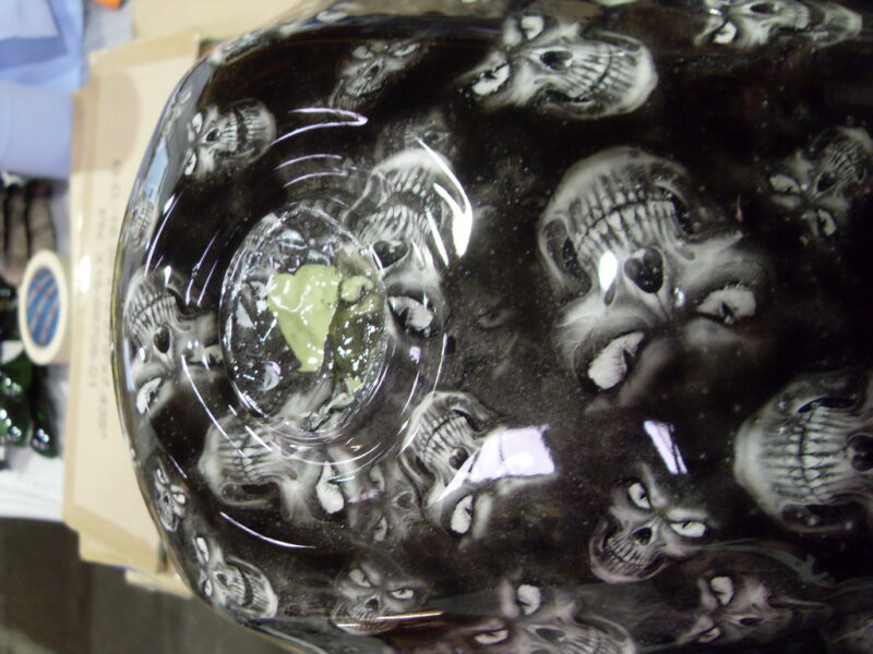 Motorbike Tank Coated In Skull Painted Black