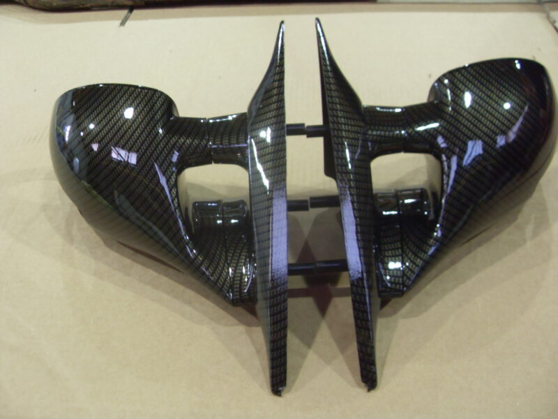 Car mirrors cover coated in carbon fibre hydrographic film painted black