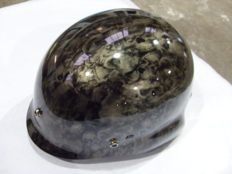 Motorbike Helmet Coated In Skull Hydrographic Film Painted Black