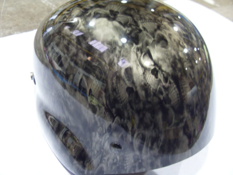 Motorbike Helmet Coated In Skull Hydrographic Film Painted Black