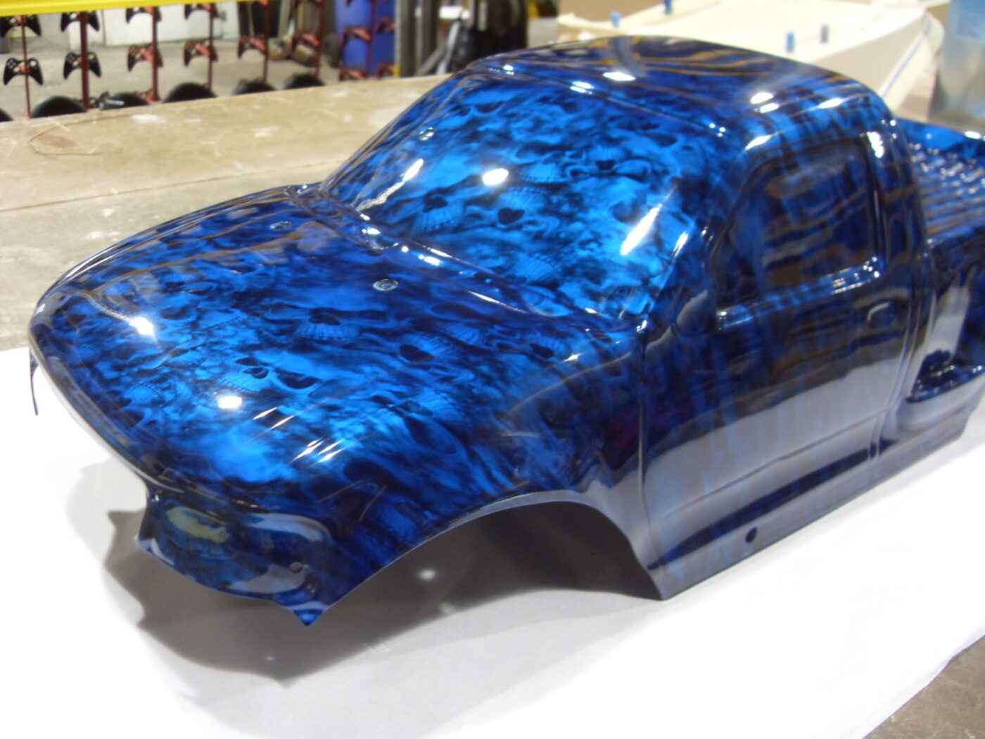 Car Model Coated In Skull Hydrographic Film Painted Blue