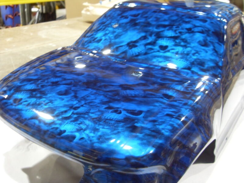 Car Model Coated In Skull Hydrographic Film Painted Blue