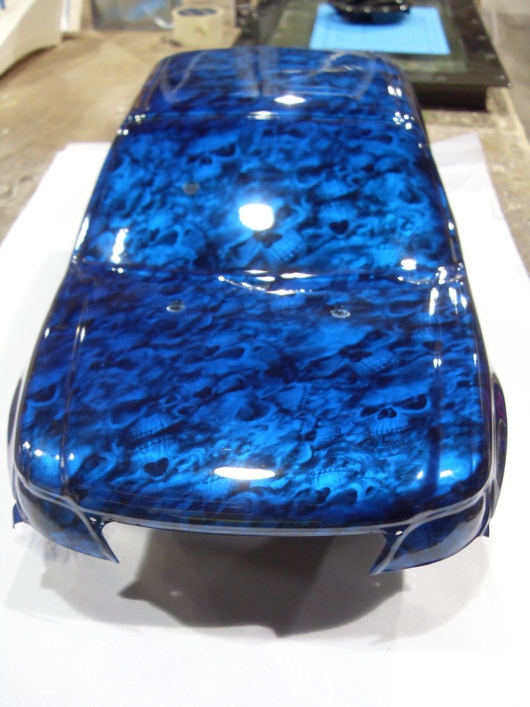 Car Model Coated In Skull Hydrographic Film Painted Blue
