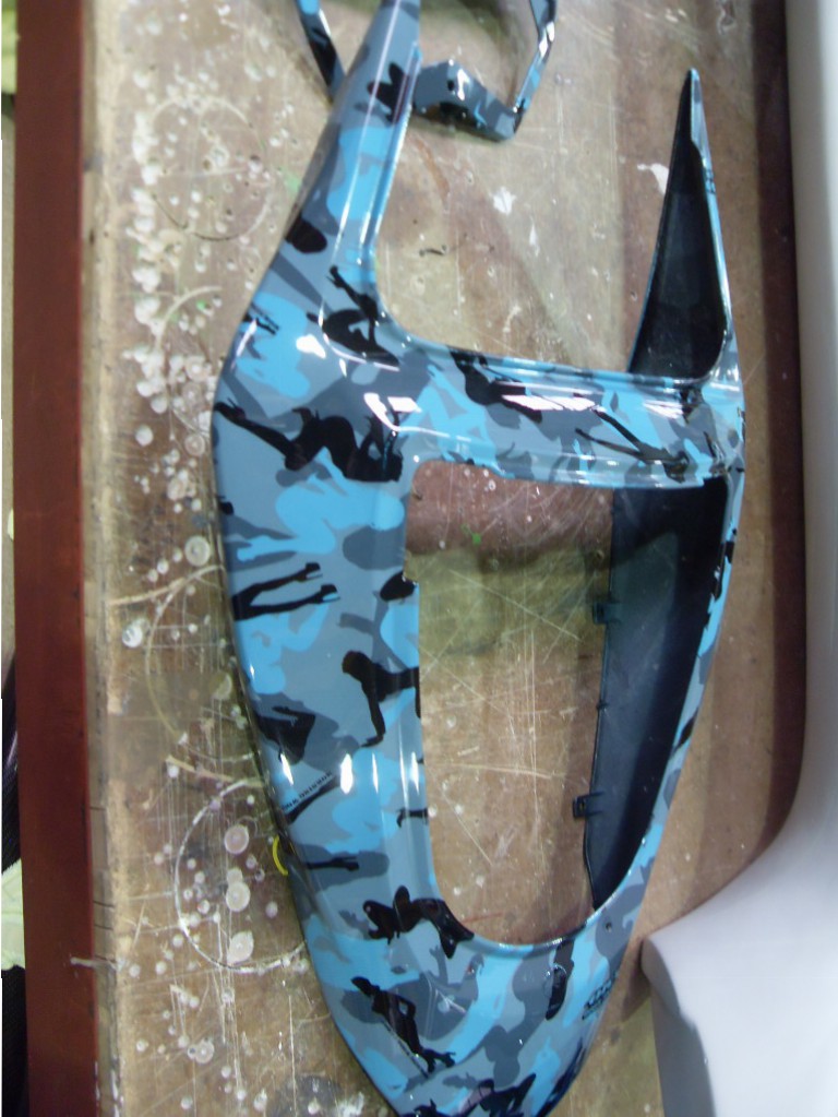 Motorbike Parts Coated In Fancy Illusion Hydrographic Film